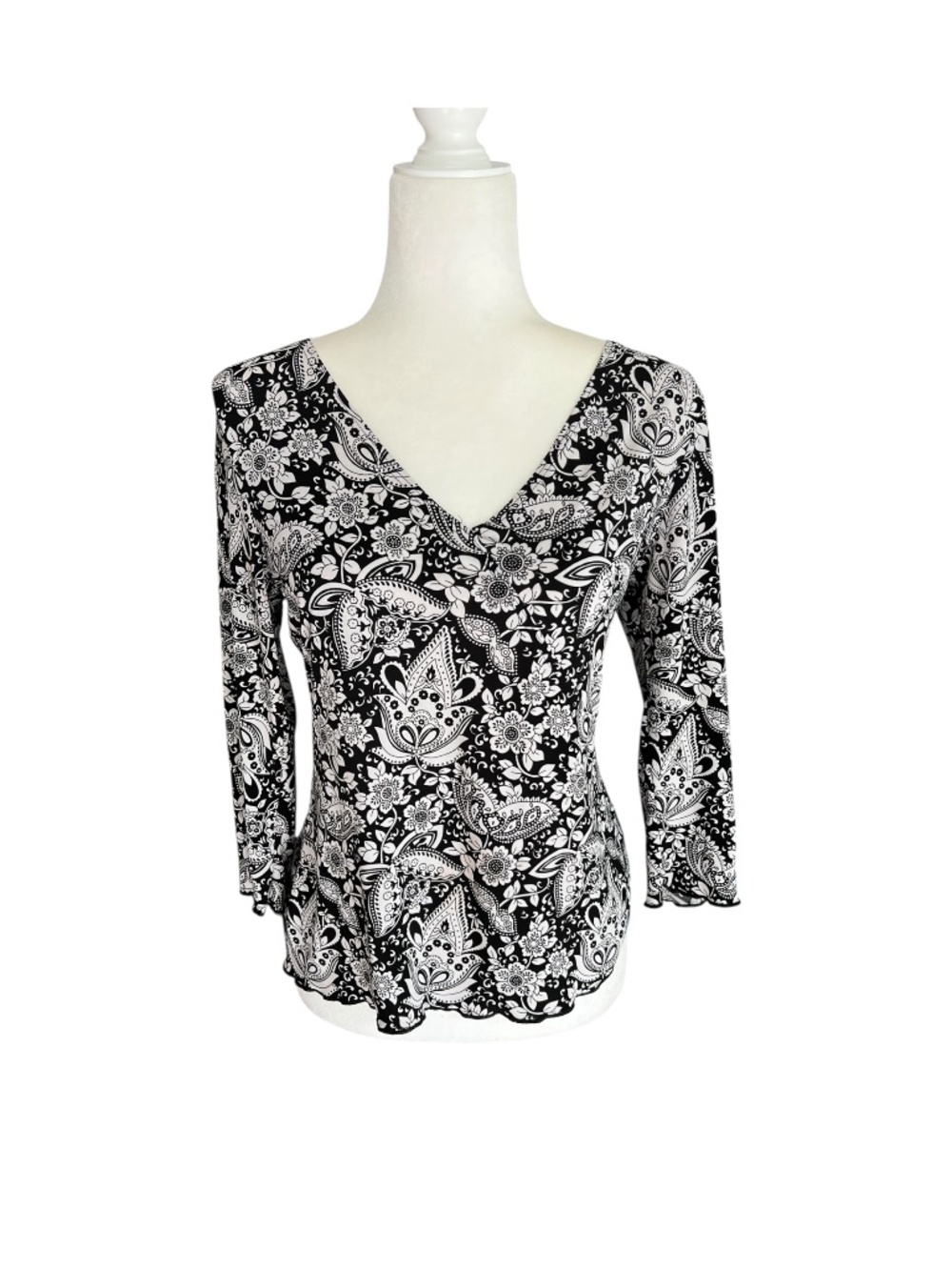Y2K Black & White Paisley Top Small